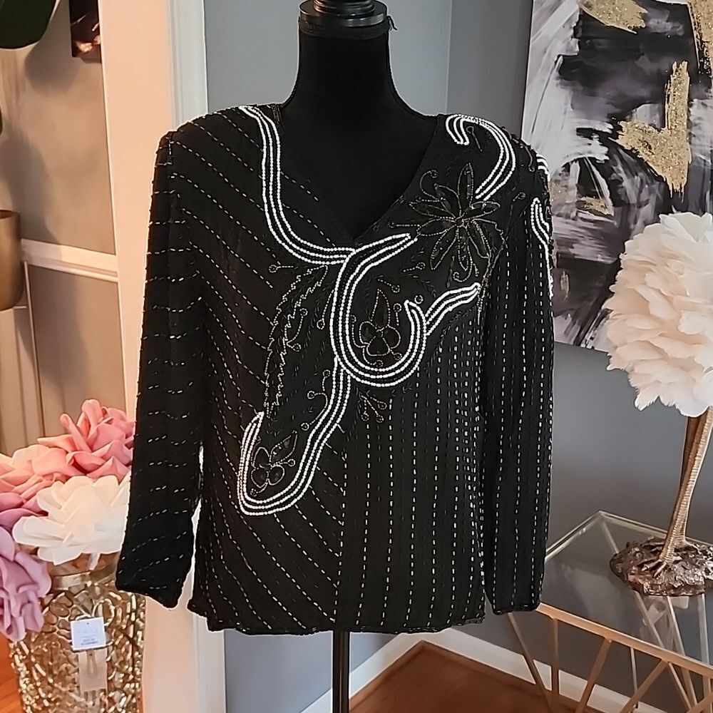Vintage jewelry queen sequin top sz m